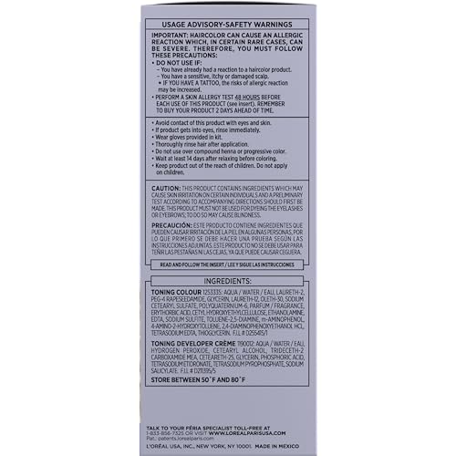 L’Oréal Paris Feria Long-Lasting Anti Brass Power Hair Toner, Ammonia Free Demi Permanent Hair Color, Ice Blonde Hair Toner, 1 Application