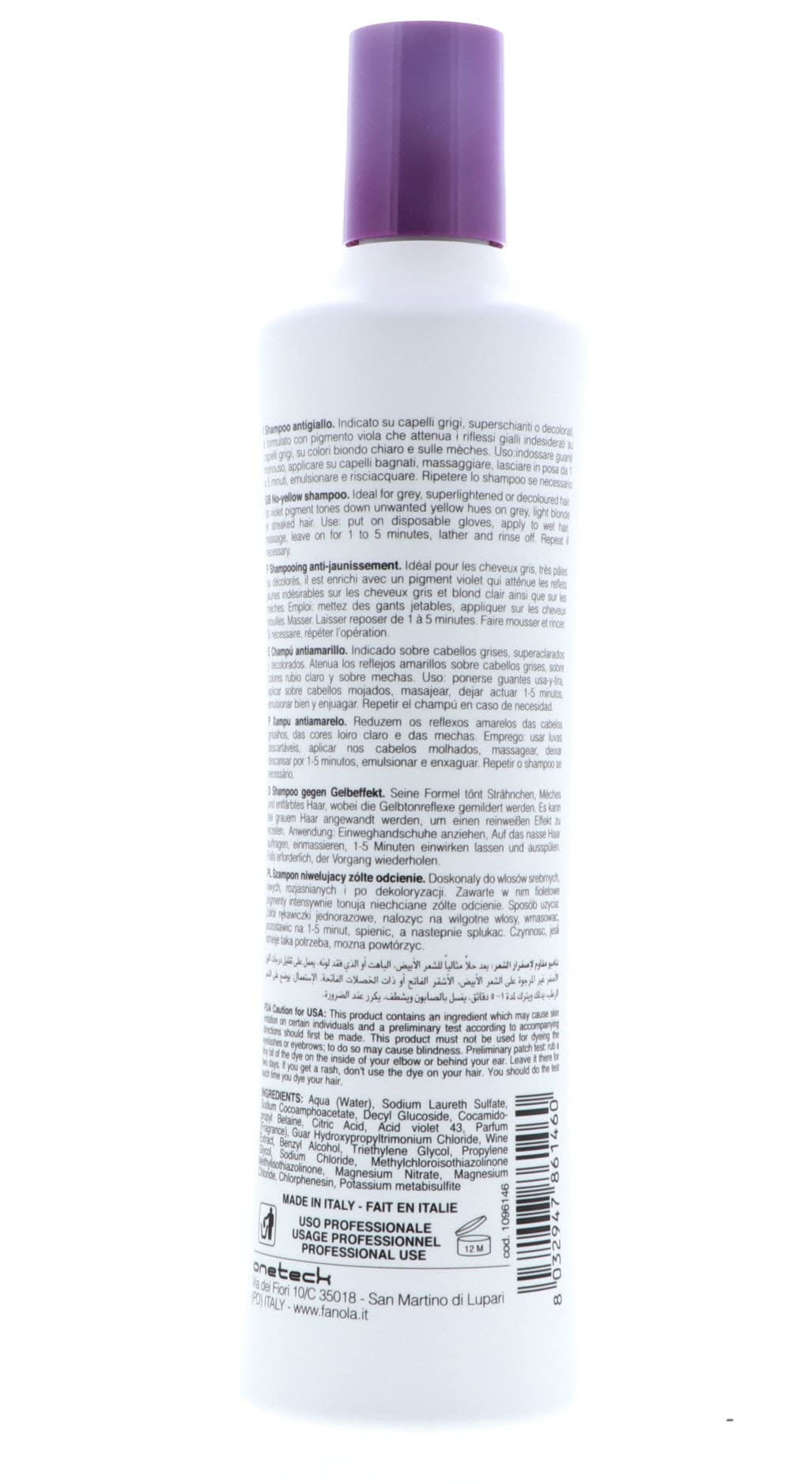 Fanola No Yellow Shampoo With Purple Violet Pigments To Eliminate Unwanted Yellow Tones & Brassiness In Platinum, Light Blonde, Gray, Bleached, or Highlighted Hair 11.83oz