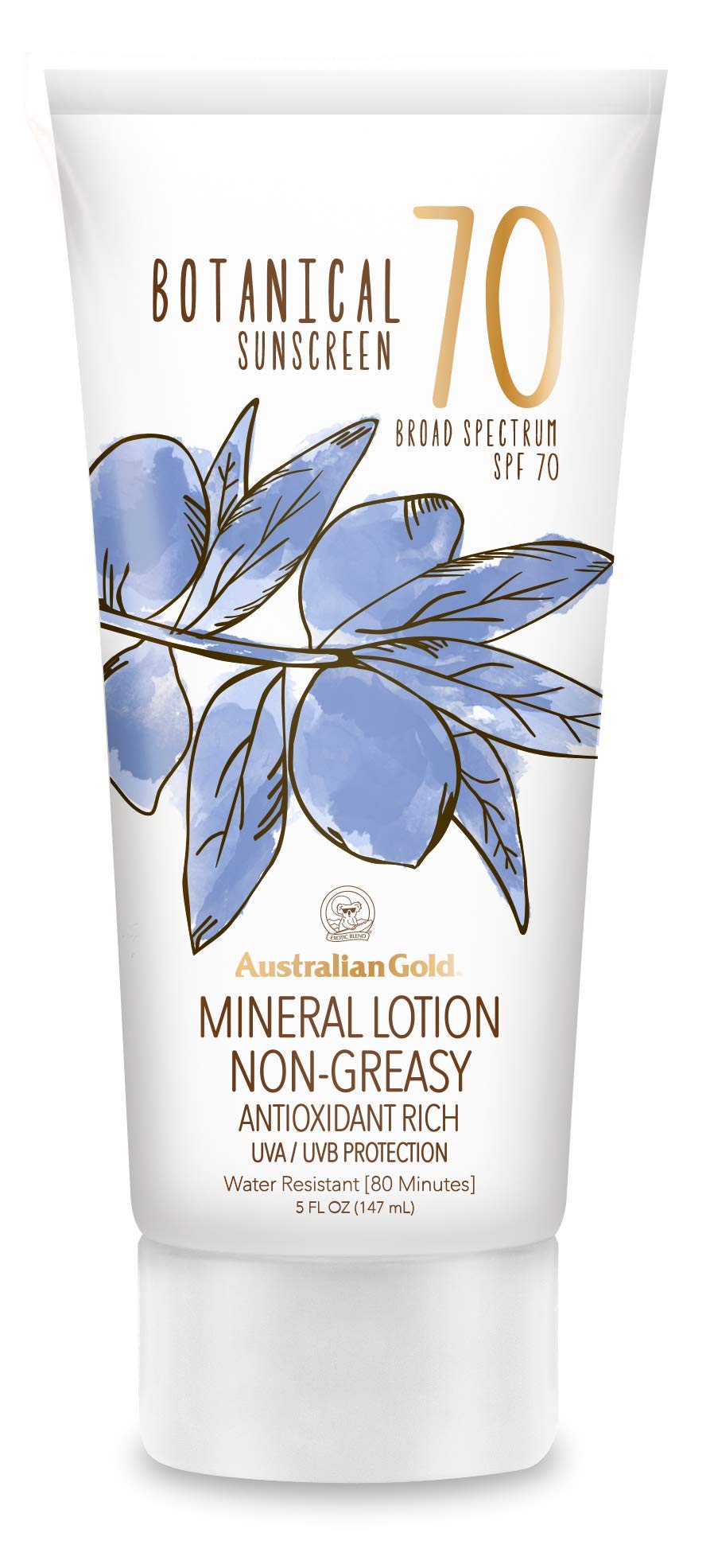 Lotion solaire minérale Australian Gold Botanical SPF 70, protection solaire non chimique au dioxyde de titane et à l'oxyde de zinc, ingrédients d'origine australienne, résistante à l'eau, parfum Citrus Oasis, 140 ml
