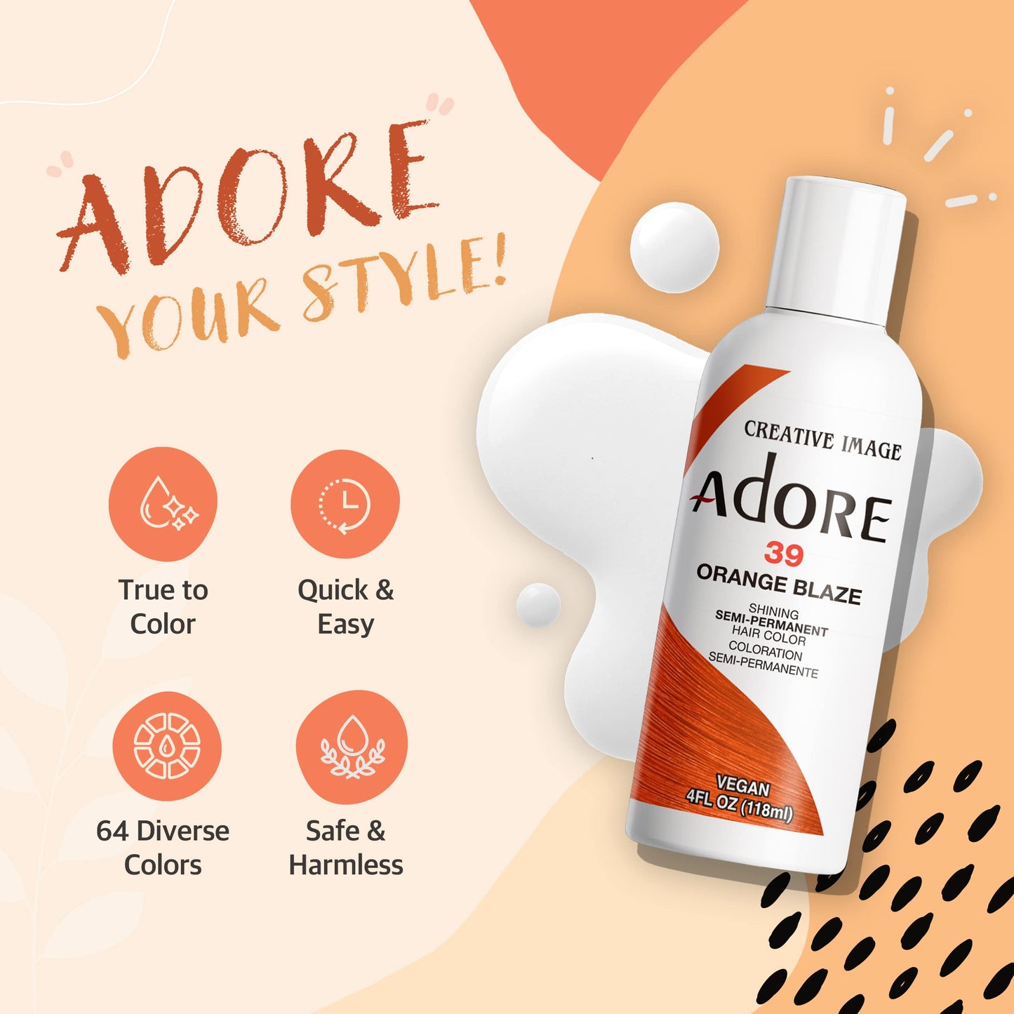 Adore Semi Permanent Hair Color - Vegan and Cruelty-Free Hair Dye - 4 Fl Oz - 048 Honey Brown (Pack of 1)
